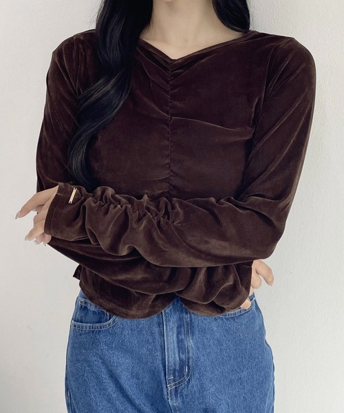 SOELA(ソエラ)の「【SOELA】ベロアギャザートップス/WEB限定(Tシャツ/カットソー・レディース・ブラウン/ブラック/アイボリー・FREE)」の12枚目の写真