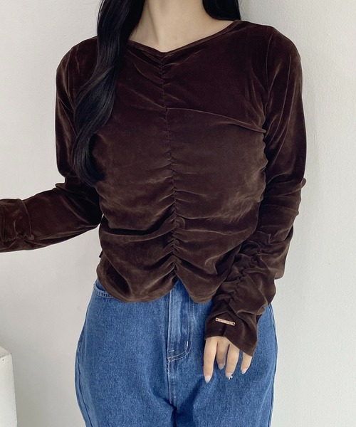 SOELA(ソエラ)の「【SOELA】ベロアギャザートップス/WEB限定(Tシャツ/カットソー・レディース・ブラウン/ブラック/アイボリー・FREE)」の13枚目の写真