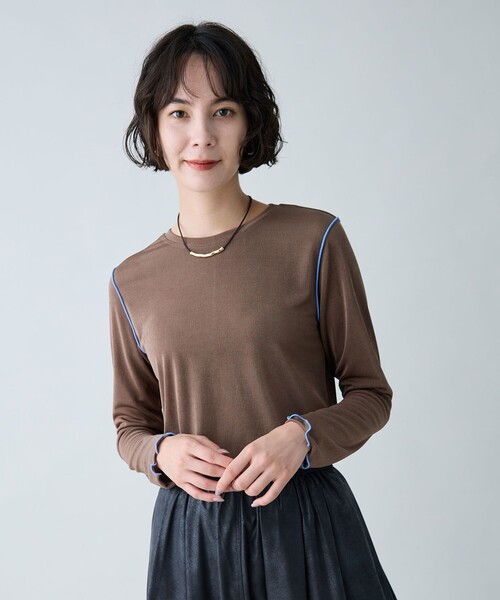 ANY(エニィ)の「配色メロープルオーバー(Tシャツ/カットソー・レディース・サックスブルー系/アイボリー系/黄土色系・LARGE/MEDIUM)」の7枚目の写真