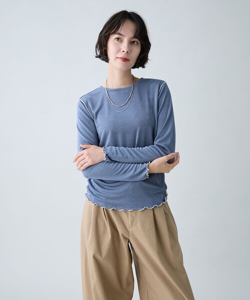 ANY(エニィ)の「配色メロープルオーバー(Tシャツ/カットソー・レディース・サックスブルー系/アイボリー系/黄土色系・LARGE/MEDIUM)」の9枚目の写真