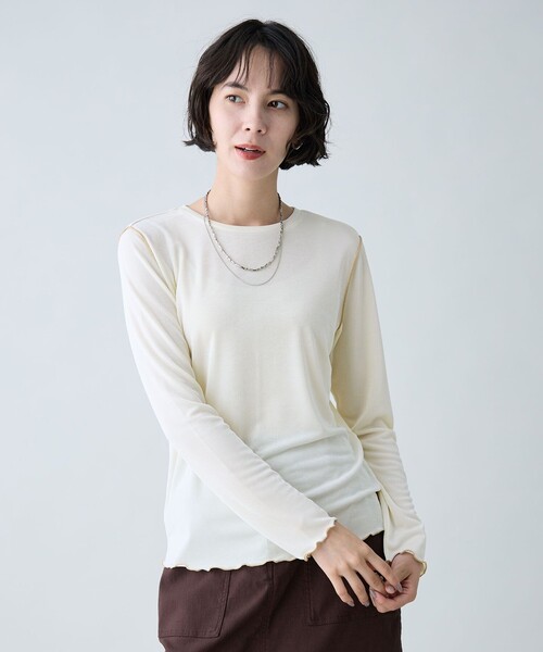 ANY(エニィ)の「配色メロープルオーバー(Tシャツ/カットソー・レディース・サックスブルー系/アイボリー系/黄土色系・LARGE/MEDIUM)」の13枚目の写真
