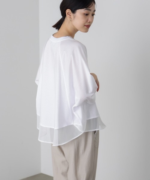 Bou Jeloud(ブージュルード)の「レーヨン天竺異素材ペプラムプルオーバー(Tシャツ/カットソー・レディース・オフホワイト/ブラック・FREE)」の6枚目の写真