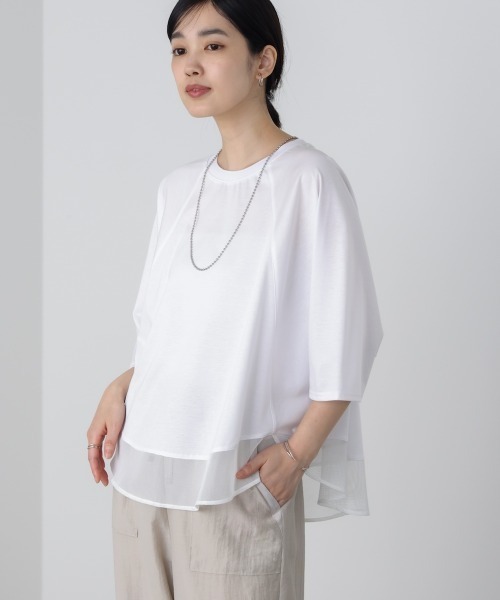 Bou Jeloud(ブージュルード)の「レーヨン天竺異素材ペプラムプルオーバー(Tシャツ/カットソー・レディース・オフホワイト/ブラック・FREE)」の8枚目の写真