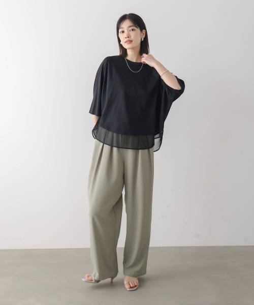Bou Jeloud(ブージュルード)の「レーヨン天竺異素材ペプラムプルオーバー(Tシャツ/カットソー・レディース・オフホワイト/ブラック・FREE)」の13枚目の写真