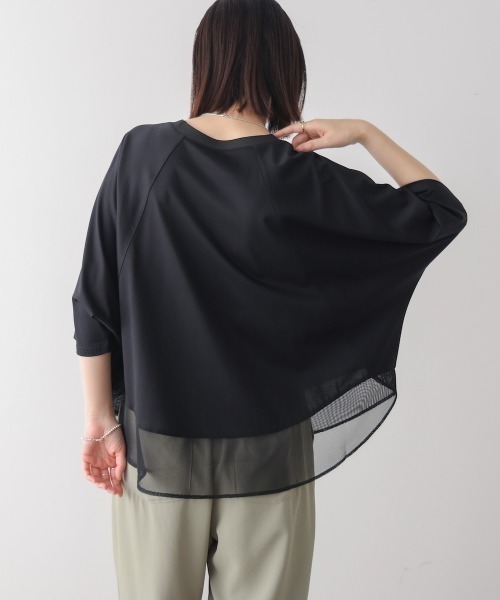 Bou Jeloud(ブージュルード)の「レーヨン天竺異素材ペプラムプルオーバー(Tシャツ/カットソー・レディース・オフホワイト/ブラック・FREE)」の16枚目の写真