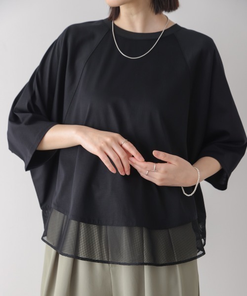 Bou Jeloud(ブージュルード)の「レーヨン天竺異素材ペプラムプルオーバー(Tシャツ/カットソー・レディース・オフホワイト/ブラック・FREE)」の20枚目の写真