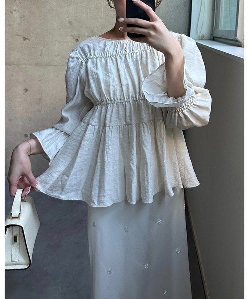 BIRTHDAY BASH(バースデイバッシュ)の「PUFF SLEEVE RIBBON BLOUSE CARDIGAN(パフスリーブリボンブラウスカーディガン)(シャツ/ブラウス・レディース・ブラック/アイボリー・FREE)」の4枚目の写真