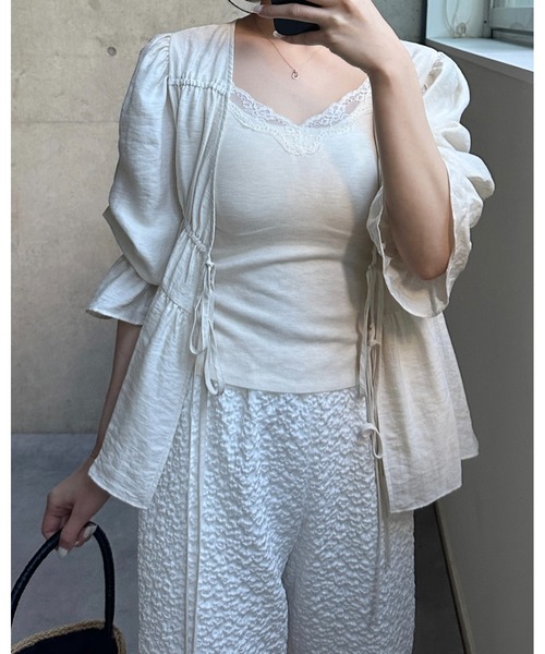 BIRTHDAY BASH(バースデイバッシュ)の「PUFF SLEEVE RIBBON BLOUSE CARDIGAN(パフスリーブリボンブラウスカーディガン)(シャツ/ブラウス・レディース・ブラック/アイボリー・FREE)」の19枚目の写真
