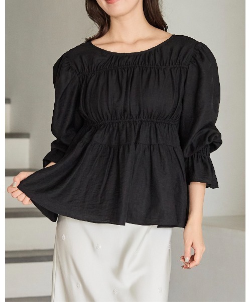 BIRTHDAY BASH(バースデイバッシュ)の「PUFF SLEEVE RIBBON BLOUSE CARDIGAN(パフスリーブリボンブラウスカーディガン)(シャツ/ブラウス・レディース・ブラック/アイボリー・FREE)」の22枚目の写真