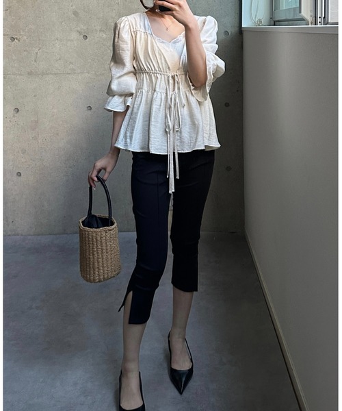 BIRTHDAY BASH(バースデイバッシュ)の「PUFF SLEEVE RIBBON BLOUSE CARDIGAN(パフスリーブリボンブラウスカーディガン)(シャツ/ブラウス・レディース・ブラック/アイボリー・FREE)」の9枚目の写真