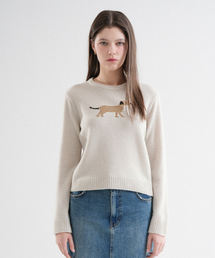 Wool 100% Puppy Slim Fit Intarsia Round Knit (Salted_cream)