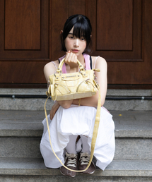 Studded Leather Micro Shoulder Bag (Yellow)