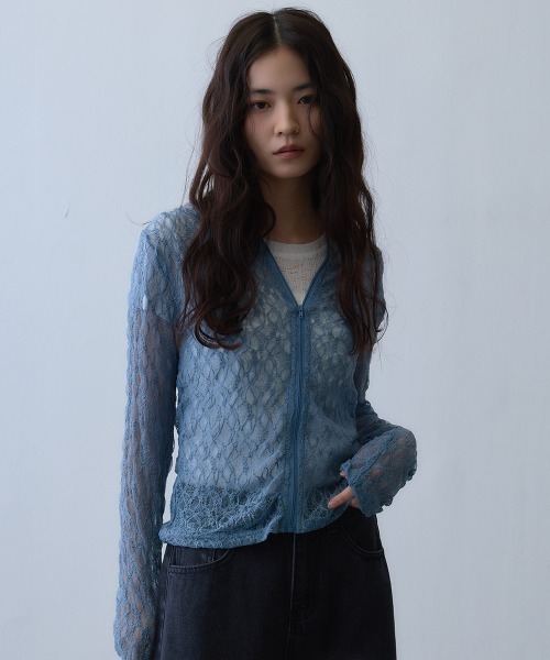 Lace sheer zip hoodie — кружевная полупрозрачная худи‑куртка на молнии (lace sheer park jumper)