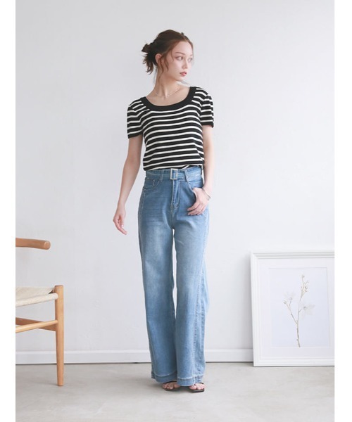 fifth(フィフス)の「共布ベルト付きデニムパンツ(デニムパンツ・レディース・ブルー・M)」の2枚目の写真