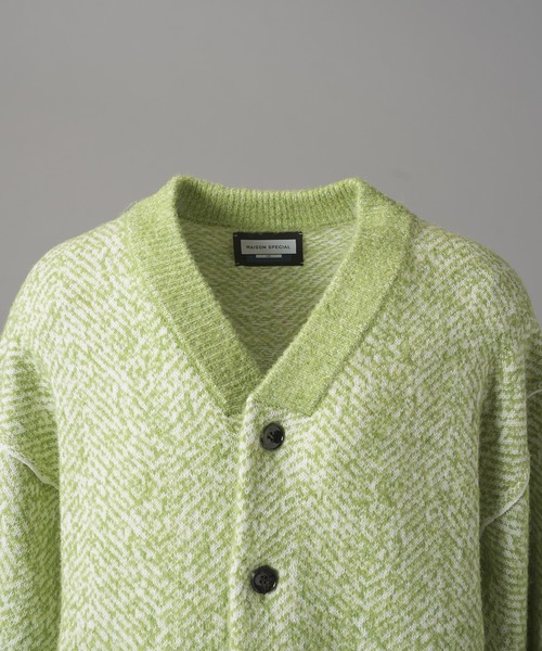 MAISON SPECIAL(メゾンスペシャル)の「《UNISEX》ヘリンボーンニットプライムオーバーカーディガン/Herringbone Knit Prime-Over Cardigan【MAISON SPECIAL/メゾンスペシャル】(カーディガン/ボレロ・メンズ・イエロー/オレンジ/カーキ・0/1/2)」の10枚目の写真
