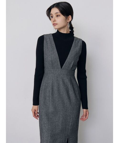 MURUA(ムルーア)の「ヘリンボーンイレヘムジャンパースカート 秋服 冬服(ワンピース・レディース・ブラウン/グレー・2/1)」の8枚目の写真