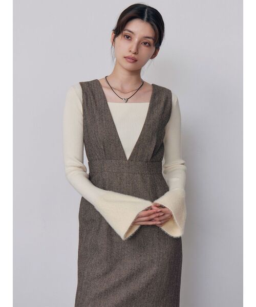 MURUA(ムルーア)の「ヘリンボーンイレヘムジャンパースカート 秋服 冬服(ワンピース・レディース・ブラウン/グレー・2/1)」の12枚目の写真