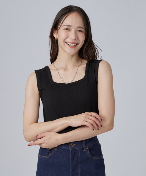 SHOO・LA・RUE（シューラルー）の「【前後2WAY/S-LL/洗濯機可】ランダムリブタンクトップ（タンクトップ・レディース・ホワイト/ブラック・01/02/03/04）」の18枚目の写真