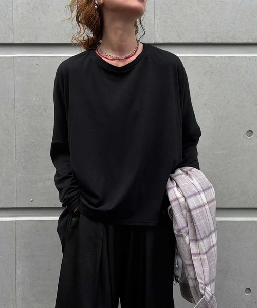 zena(ジェナ)の「ドーム前後差シンプルロンTee(Tシャツ/カットソー・レディース・ブラック/ブラウン/オフホワイト・M)」の10枚目の写真