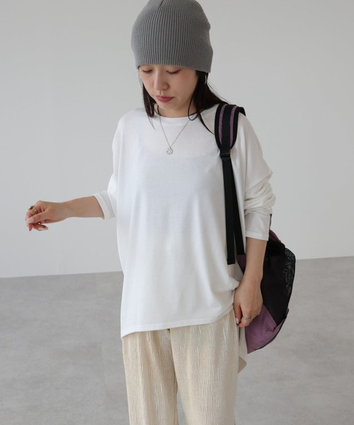 zena(ジェナ)の「ドーム前後差シンプルロンTee(Tシャツ/カットソー・レディース・ブラック/ブラウン/オフホワイト・M)」の18枚目の写真