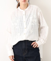 テープ刺繍シャツブラウス 長袖