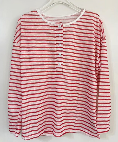 shyam inspiration(シャムインスピレーション)の「ヘンリーネックシアーボーダーロンT(Tシャツ/カットソー・レディース・レッド/ピンク/サックスブルー・M/L)」の17枚目の写真