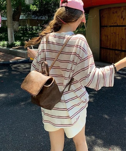 shyam inspiration(シャムインスピレーション)の「ヘンリーネックシアーボーダーロンT(Tシャツ/カットソー・レディース・レッド/ピンク/サックスブルー・M/L)」の6枚目の写真