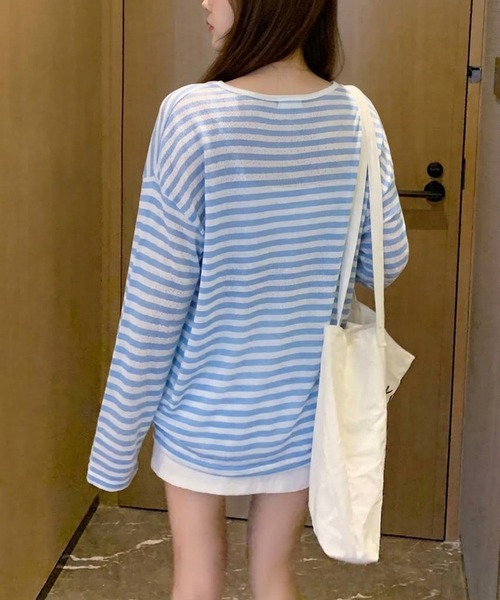 shyam inspiration(シャムインスピレーション)の「ヘンリーネックシアーボーダーロンT(Tシャツ/カットソー・レディース・レッド/ピンク/サックスブルー・M/L)」の15枚目の写真