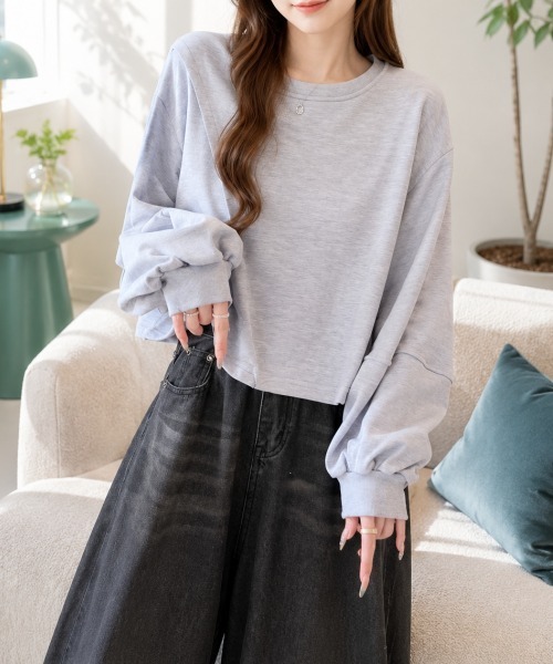 Amulet(アミュレット)の「クロップドバルーンスリーブプルオーバー(Tシャツ/カットソー・レディース・グレー/ブラック/アイボリー・L/XL/S/M)」の10枚目の写真