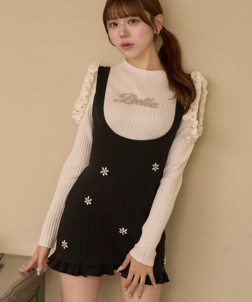 Belle Charme(ベルシャルム)の「【Belle Charme】Bijou Logo Frill Knit(ニット/セーター・レディース・ブラック/アイボリー/チャコールグレー/ピンク・FREE)」の8枚目の写真