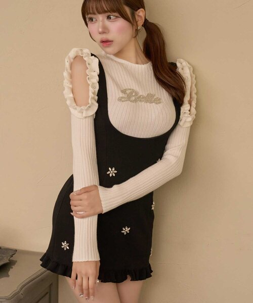 Belle Charme(ベルシャルム)の「【Belle Charme】Bijou Logo Frill Knit(ニット/セーター・レディース・ブラック/アイボリー/チャコールグレー/ピンク・FREE)」の9枚目の写真