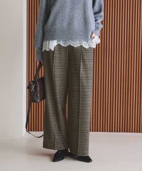 BEAUTY&YOUTH UNITED ARROWS(ビューティーアンドユースユナイテッドアローズ)の「【WEB限定 Wardrobe DAILY MINIMAL】チェック バックゴム ワイドパンツ(その他パンツ・レディース・ダークブラウン/ダークグレー・S/L/M)」の3枚目の写真