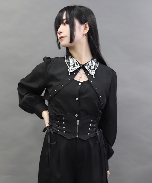 axes femme(アクシーズファム)の「バタフライ襟刺繍BL(シャツ/ブラウス・レディース・ブラック/ホワイト・MEDIUM)」の7枚目の写真