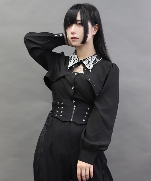 axes femme(アクシーズファム)の「バタフライ襟刺繍BL(シャツ/ブラウス・レディース・ブラック/ホワイト・MEDIUM)」の8枚目の写真