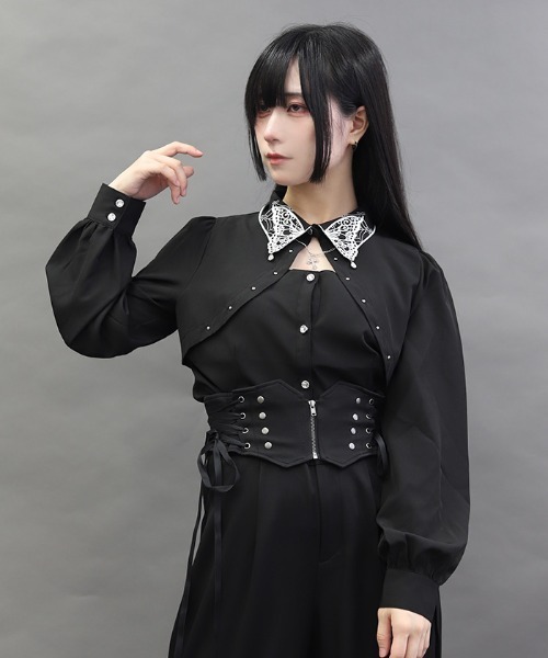 axes femme(アクシーズファム)の「バタフライ襟刺繍BL(シャツ/ブラウス・レディース・ブラック/ホワイト・MEDIUM)」の11枚目の写真
