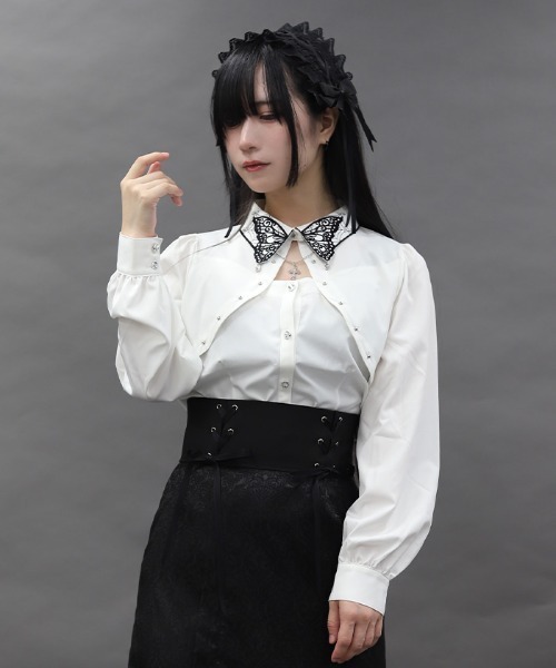 axes femme(アクシーズファム)の「バタフライ襟刺繍BL(シャツ/ブラウス・レディース・ブラック/ホワイト・MEDIUM)」の14枚目の写真