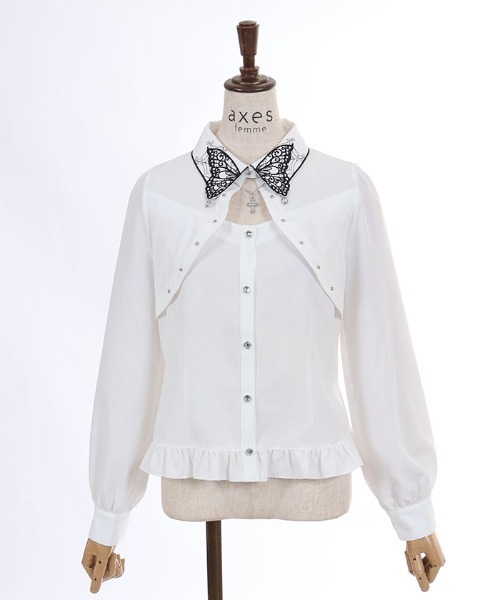 axes femme(アクシーズファム)の「バタフライ襟刺繍BL(シャツ/ブラウス・レディース・ブラック/ホワイト・MEDIUM)」の18枚目の写真