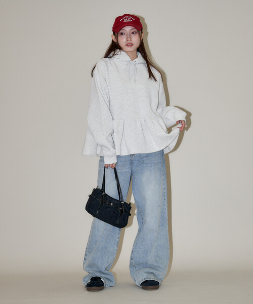 PUBLUX(パブリュクス)の「PUBLUX/パブリュクス 裏起毛 ペプラム フーディー 限定展開(スウェット・レディース・インディゴブルー/ライトグレー/チャコールグレー・フリ-)」の7枚目の写真