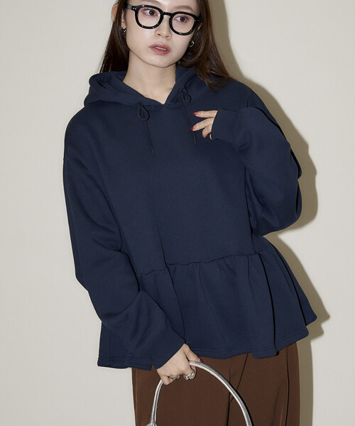 PUBLUX(パブリュクス)の「PUBLUX/パブリュクス 裏起毛 ペプラム フーディー 限定展開(スウェット・レディース・インディゴブルー/ライトグレー/チャコールグレー・フリ-)」の22枚目の写真