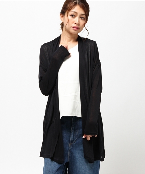 NATURAL BEAUTY BASIC（ナチュラルビューティーベーシック）の「ガーゼ天竺UVカットカーディガン（カーディガン/ボレロ・レディース・グレー/ホワイト系その他/ネイビー・MEDIUM）」の3枚目の写真