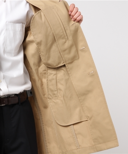 MEN'S BIGI(メンズビギ)の「スタンドカラーコート(コットンギャバ)/撥水加工&花粉ガード加工(チェスターコート・メンズ・ベージュ/ネイビー・SS/S/M/L)」の9枚目の写真