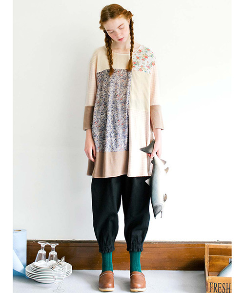 シロップ.(シロップ.)の「スリット袖のパッチワークワンピース(チュニック・レディース・ベージュ/グレー・LARGE/X-LARGE/XX-LARGE/SMALL/MEDIUM)」の3枚目の写真