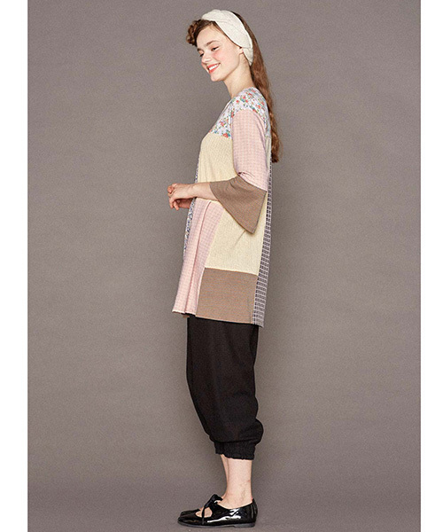 シロップ.(シロップ.)の「スリット袖のパッチワークワンピース(チュニック・レディース・ベージュ/グレー・LARGE/X-LARGE/XX-LARGE/SMALL/MEDIUM)」の4枚目の写真