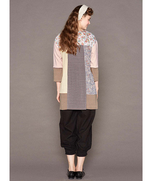 シロップ.(シロップ.)の「スリット袖のパッチワークワンピース(チュニック・レディース・ベージュ/グレー・LARGE/X-LARGE/XX-LARGE/SMALL/MEDIUM)」の5枚目の写真
