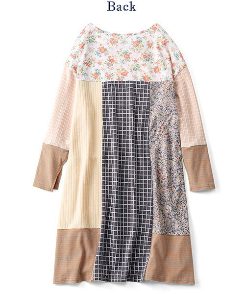 シロップ.(シロップ.)の「スリット袖のパッチワークワンピース(チュニック・レディース・ベージュ/グレー・LARGE/X-LARGE/XX-LARGE/SMALL/MEDIUM)」の10枚目の写真