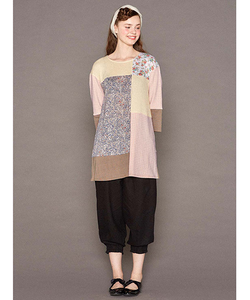シロップ.(シロップ.)の「スリット袖のパッチワークワンピース(チュニック・レディース・ベージュ/グレー・LARGE/X-LARGE/XX-LARGE/SMALL/MEDIUM)」の12枚目の写真