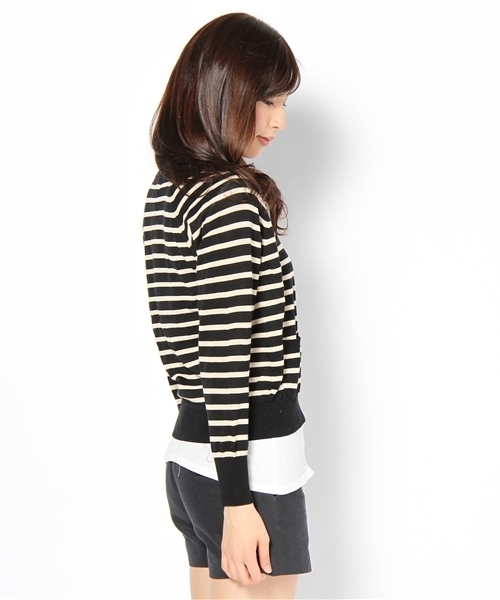 Tiara（ティアラ）の「ビジュー釦カーディガン（カーディガン/ボレロ・レディース・ブラック×ホワイト/ライム/ネイビー/ピンクベージュ/レッド・9）」の7枚目の写真