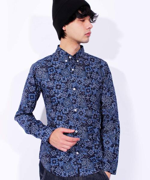 8(eight)(エイト)の「ペイズリー 長袖シャツ 日本製 高品質(シャツ/ブラウス・メンズ・ネイビー/アイボリー/ブルー・MEDIUM/LARGE/X-LARGE)」の3枚目の写真