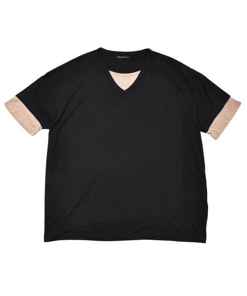 MinoriTY（マイノリティ）の「Ｖネックフェイクレイヤードビッグシルエット半袖Tシャツ カットソー（Tシャツ/カットソー・メンズ・ブラック/ベージュ/ネイビー/カーキ/ピンク・L/M）」の13枚目の写真