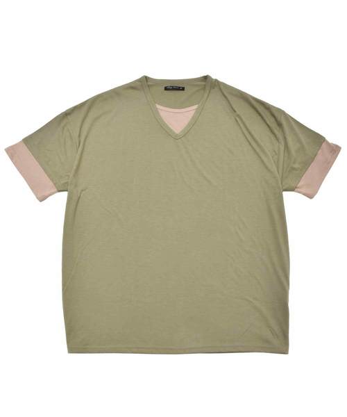 MinoriTY（マイノリティ）の「Ｖネックフェイクレイヤードビッグシルエット半袖Tシャツ カットソー（Tシャツ/カットソー・メンズ・ブラック/ベージュ/ネイビー/カーキ/ピンク・L/M）」の15枚目の写真